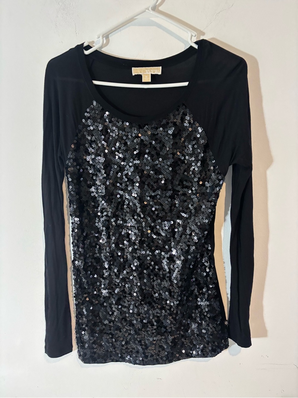 Michael Kors Women Medium Black Thin Long Sleeve Sequin Too Dressy Casual Club